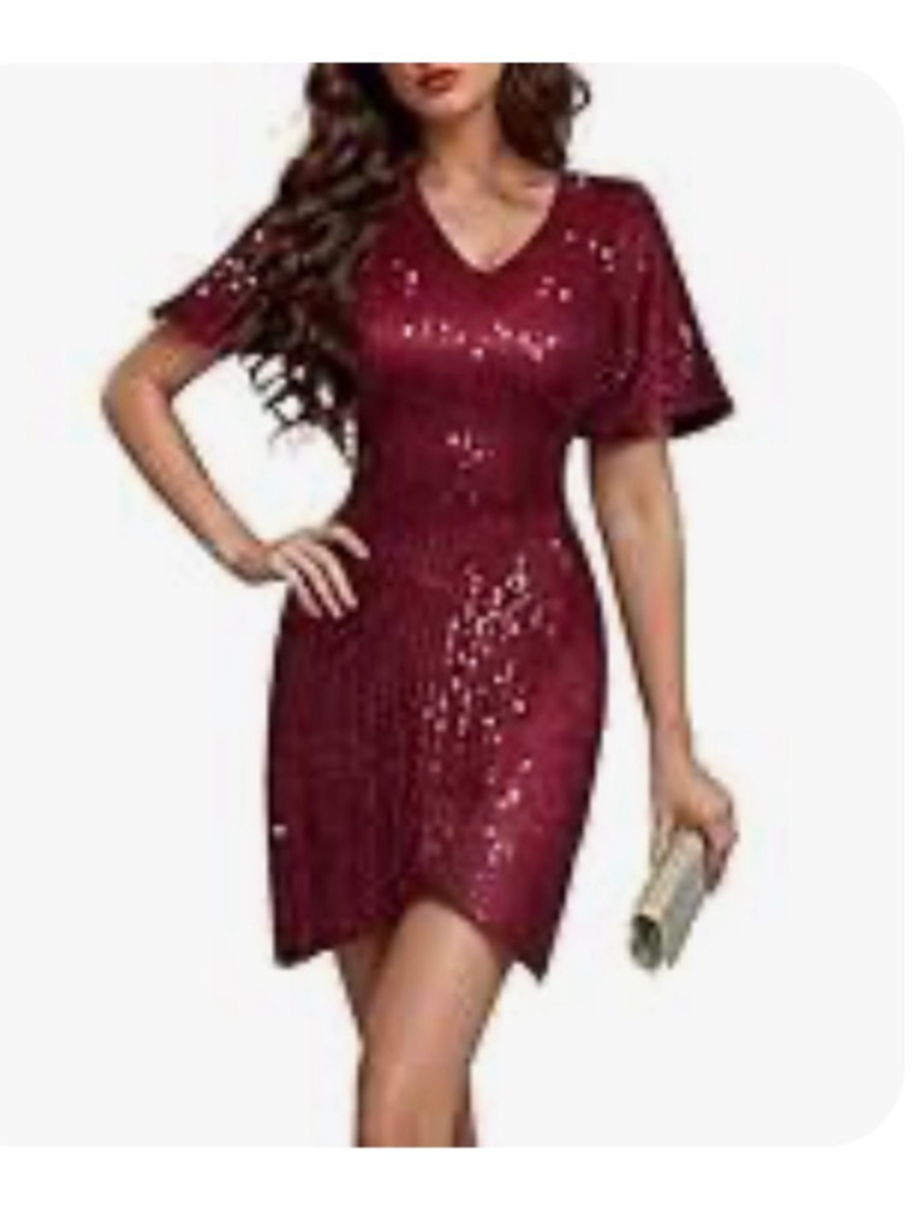 NEW Sequin Cocktail Prom Dress Semi Formal V Neck Short Sleeve XL